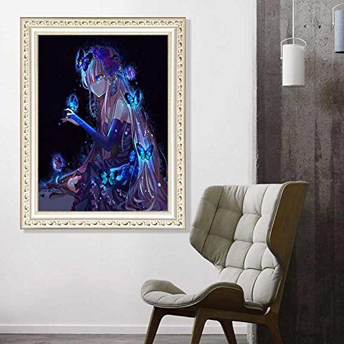 GOJOSOWIN DIY 5D Diamond Art Kit for Adult Kids, Anime Girl Glowing in Dark Girlcool Butterfly Full Drill Embroidery Painting Picture Supplies Arts Craft for Home Wall Decor Paint 11.8x15.7 inch GOJOSOWIN