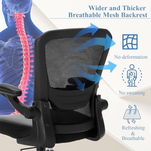 TOPBSHODC Ergonomic Office Chair 400lbs PU Leather Mesh Desk Chair with Lumbar Support, Flip-Up Arms, Swivel Wheels, Adjustable Height, Rolling Executive Computer Task Chair for Home Office,Black TOPBSHODC