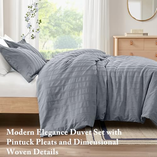 Madison Park Essentials Striped Duvet Cover Set Twin/Twin XL, Modern Minimalist Bedding Set with Premium Jacquard Stripe, 2 Pieces Duvet Cover Reversible with Zipper Closure & Corner Ties,Blue/Grey Madison Park Essentials