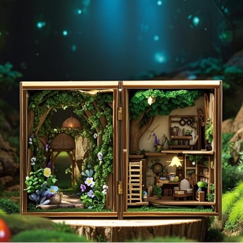 ESTUSR DIY Miniature Dollhouse Kits - Wooden Mini Model House with LED Lights, Tiny Furniture & Accessories – Craft Building Kits for Teens & Adults (Forest Wonderland) – Birthday Valentine's Gift