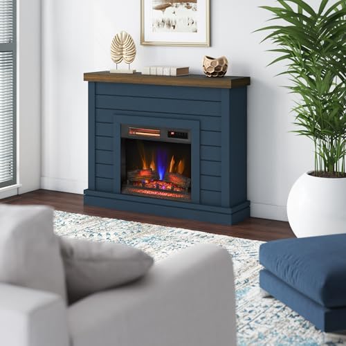 duraflame® Shiplap Wall Mantel Electric Fireplace, Fontana Blue Duraflame