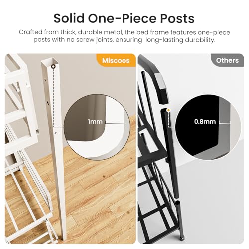Feetice Triple Bunk Bed Twin Over Twin Over Twin, Heavy Duty White Metal Bunk Bed with Full-Length Guardrails, No Box Spring Needed, Easy Assembly, Family-Friendly for All Ages, Bedroom Furniture Feetice