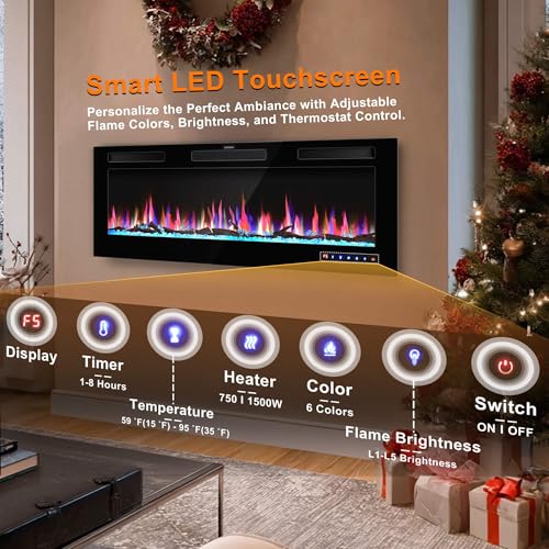 Jarka&Co 50" Electric Fireplace Insert-Wall Mounted Fireplace and Recessed Fireplace Electric with Remote Control, Timer, Low Noise, Multicolor Flames, 750 | 1500W Jarka&Co