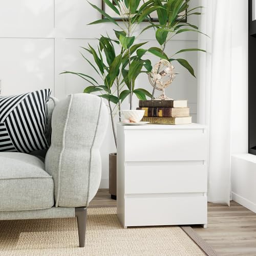 Modern Nightstand Bedside Table with 3 Drawers, End Table Sofa Side Table with Cut-Out Handle for Bedroom (1, White) Panana