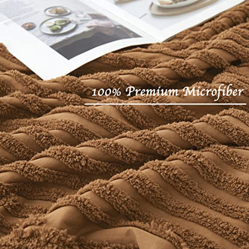 BEDAZZLED Queen Size Duvet Cover, 5 Pieces Pumpkin Brown Textured Duvet Cover Sets, Soft and Breathable Boho Tufted Bedding Comforter Cover Set for Gifts, Comforter Not Included (Pumpkin Brown, Queen) BEDAZZLED
