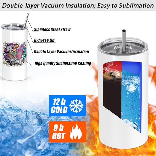 Draheri 12 Oz Sublimation Tumblers Blanks Bulk, Sublimation Cups for Kid with Straw and Brush, Stainless Steel Double Wall Insulated Sublimation Mugs, Individually Boxed (8 Pack) Draheri