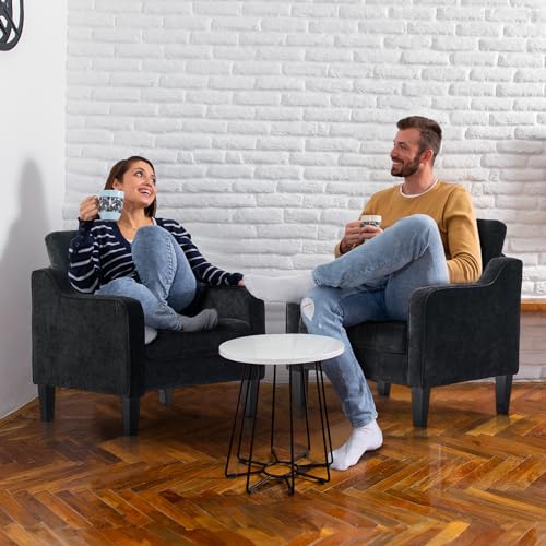 VINGLI Living Room Chairs Set of 2, Black Accent Chair 5.5" Thick Seat Cushion Comfy Chair Soft Chenille Side Chair Upholstered Arm Chair for Bedroom, Play Room, Apartment, Office (Black) VINGLI