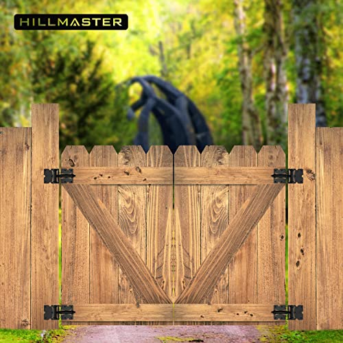2 Pack Self Closing Gate Hinges for Wooden Fences Heavy Duty Solid Vinyl Fence Gate Closer Hinges with 22 Screws Swing Adjuster Tool 90 Degree Tension Boerboel Gate Hardware Kit Black Finish HILLMASTER