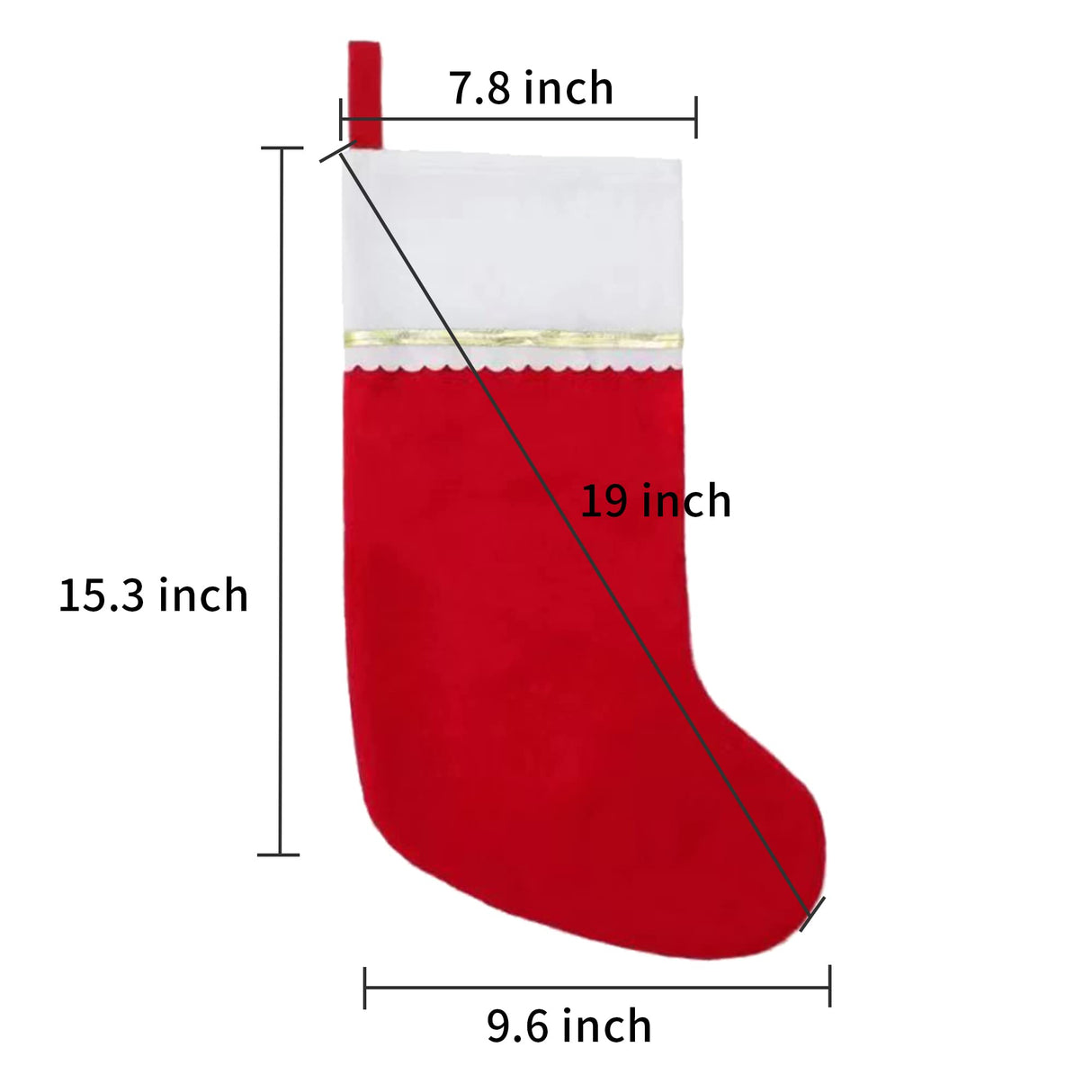 Tokforty 12 Pack Felt Christmas Stockings, 19 Inches Red and White Christmas Stockings Hanging Ornaments, White Cuff with Gold Trim Christmas Stockings for Family Christmas Holiday Decorations Tokforty