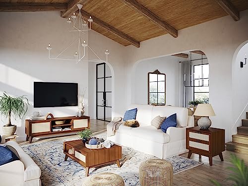 Bme Jasper Deluxe Solid Wood Rattan Nightstand Fully Assembled-Mid Century Modern Side Table with 2 Drawers-Multipurpose use for Living Room, Bedroom-Dark Chocolate Bme