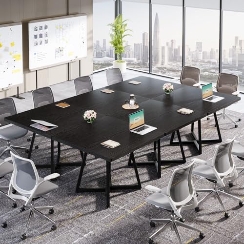Tribesigns 31.5" Square Conference Table, Industrial Office Meeting Table for 4 People, Business Podcast Furniture with Metal Base for Small Spaces, Office Conference, Black Tribesigns