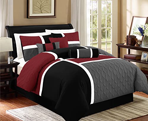 Chezmoi Collection 7-Piece Quilted Patchwork Comforter Set, Red/Gray/Black, King Chezmoi Collection