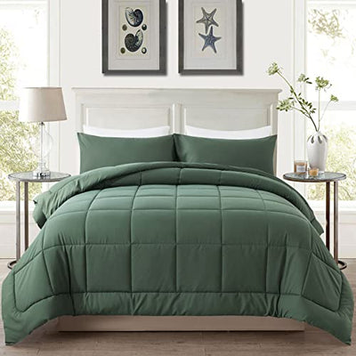 DOWNCOOL Full Size Comforter Sets -All Season Bedding Comforters Sets with 2 Pillow Cases -3 Pieces Bed Set Down Alternative Comforter Set -Sage Green Bedding Sets Full(82"x86")