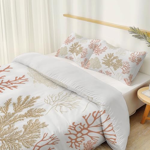 White 3 Piece Duvet Cover Set, 1 Printed Zipper Closure Duvet Cover with 2 Pillow Shams, Ultra Soft Brushed Microfiber Single with Minimalist Floral Modern Generic