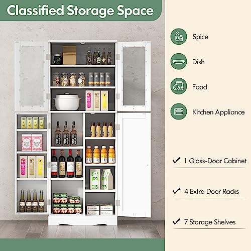 Giantex 63.5" Pantry Organizers and Storage, Freestanding Tall Storage Cabinet for Kitchen Bathroom Living Room Office, Wooden Utility Cupboard with Giantex