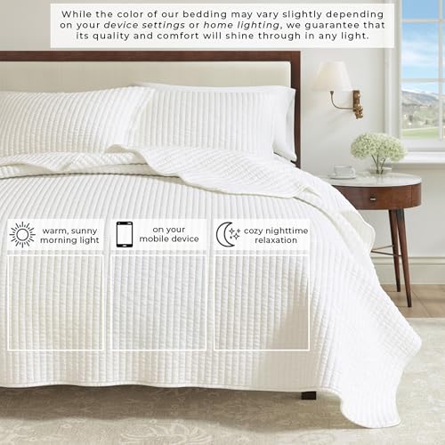 Great Bay Home Twin/Twin XL Quilt Bedding Set, 2-Piece Lightweight Summer Channel Stitch Quilt Set with Shams, Ultra Soft White Bedspreads, Quilted Bedding Coverlets for All Seasons Great Bay Home
