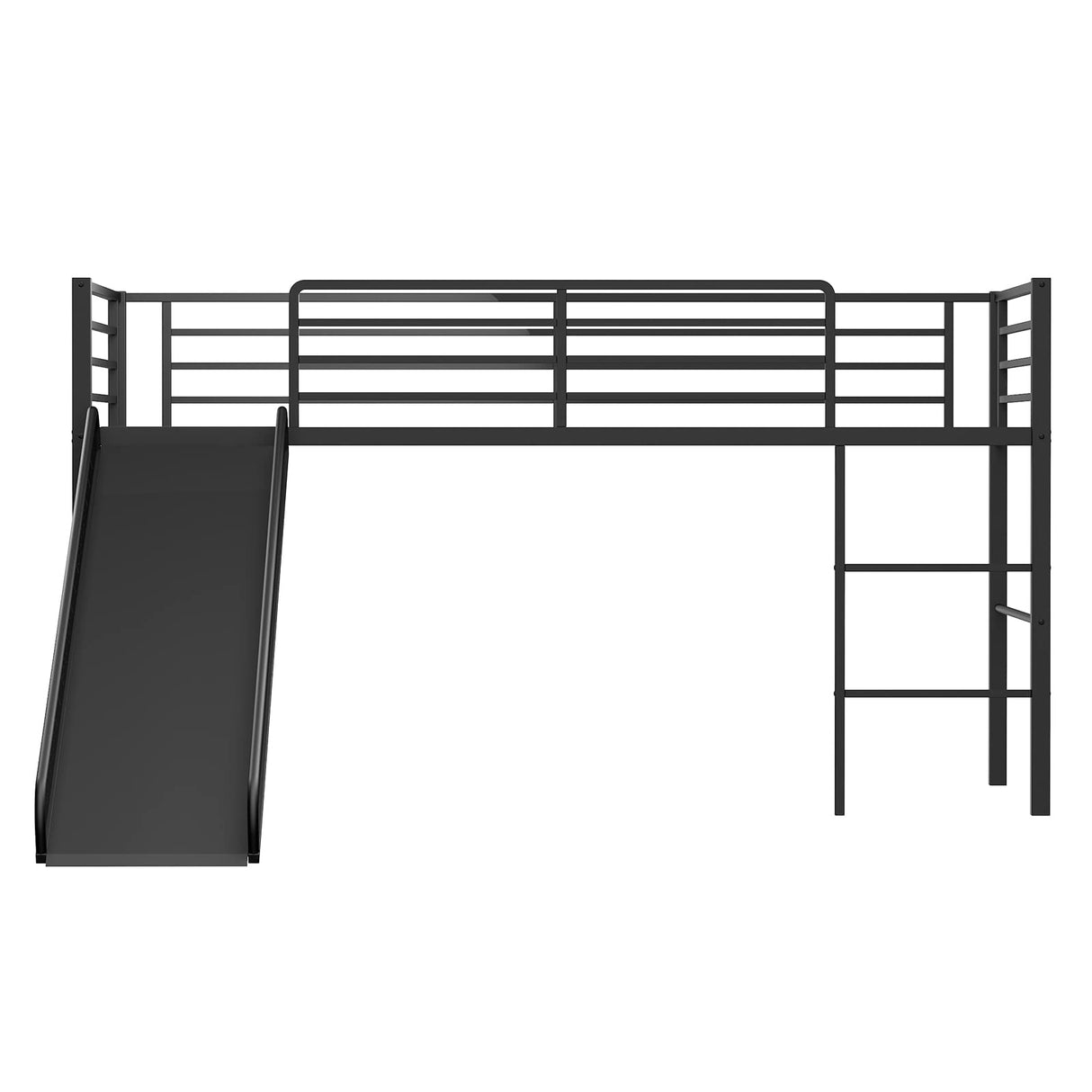 Giantex Twin Loft Bed with Slide, Metal Low Bunk Bed w/Safety Guardrails & Built-in Ladder, Toddler Bed Floor Frame for Boys & Girls, No Box Spring Needed (Black) Giantex