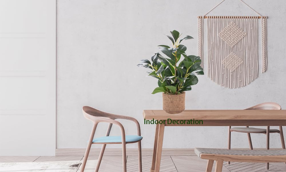 12.6" Fake Plants in Brown Ceramic Vase Real Looking and Touching Evergreen Ficus Leaf Faux Plant Indoor for Book Shelf Bathroom Office Desk Kitchen Counter Bedroom Small Space Artificial Plant Decor Ewtogift