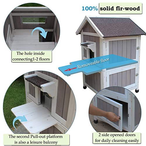 Rockever Outdoor Cat House, Large Outdoor Houses for Feral Cats Wooden Outside Cat Shelter Weatherproof with Escape Door Rockever