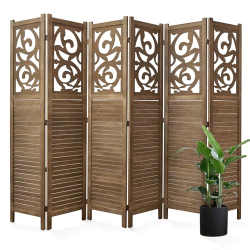 Room Divider Wood Carved Wall Divider Indoor Folding Portable Partition Screen for Home Office Garden Terrace - 6 Panel, 67 * 90inch (Dark Brown) Svimi