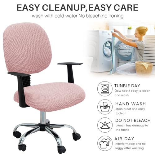 MIFXIN Computer Office Chair Cover Stretch Elastic Slipcover 2 Piece Stretchable Knitted Universal Computer Chair Seat Cover Furniture Protector for Office Home (Jacquard Pink) MIFXIN