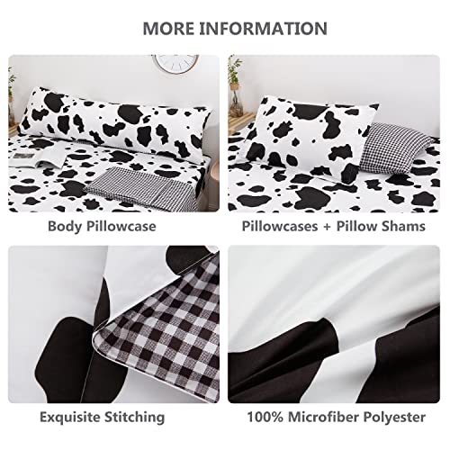 SUCSES Cow Print Queen Comforter Set with Sheets 8Pcs Bed in A Bag Queen Size Bedding Set Geometric Black and White Duvets for All Season SUCSES