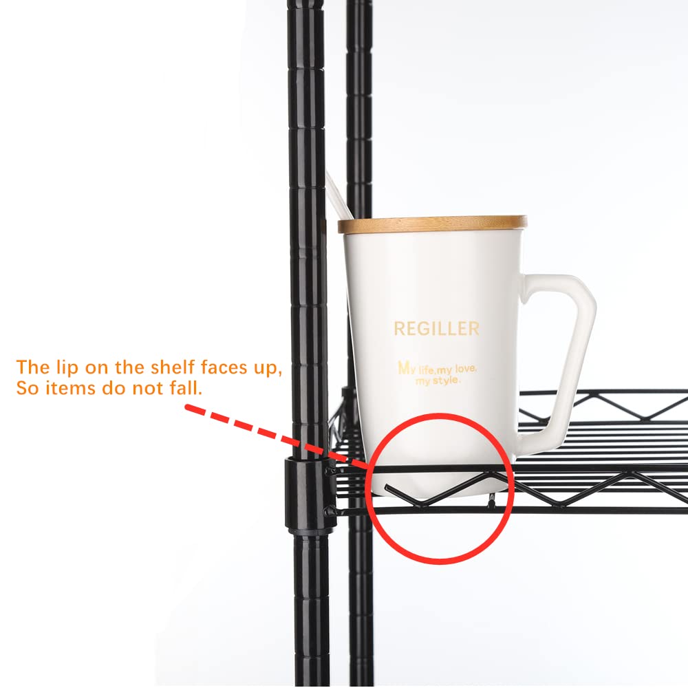 REGILLER 5-Wire Shelving Metal Storage Rack Adjustable Shelves, Standing Storage Shelf Units for Laundry Bathroom Kitchen Pantry Closet (Black, 21.2L x 11.8W x 53.5H) REGILLER