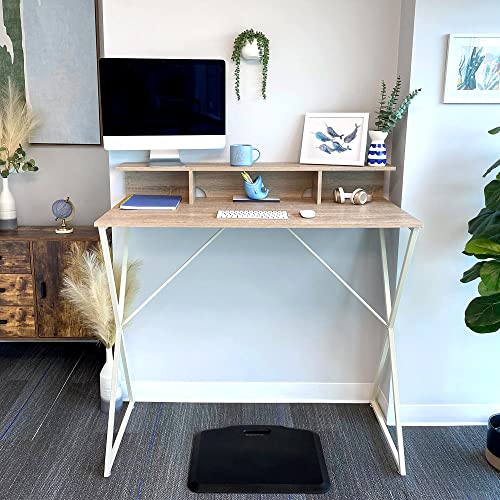 Stand Steady Joy Desk | Modern Stand Up Workstation with Storage Cubbies | Pretty Standing Desk with Large Desktop | Multifunctional Table for Home & Office (Maple / 48 x 42) Stand Steady