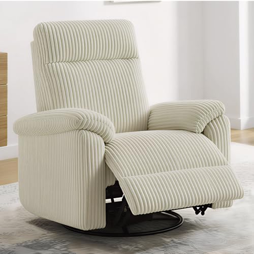 KISLOT Swivel Rocker Recliner for Adults, Corduroy 360 Degree Swivel Glider Recliner Manual 3-Position Adjustable Easy Assembly for Small Space Living Room Nursery Bedroom