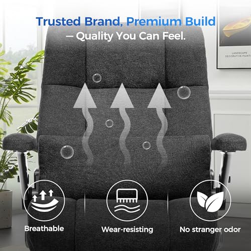 600LBS Big and Tall Massage Office Chair, Extra Wide Seat - 3D Kneading Massage & Heat Office Chair with Heavy Duty Metal Base, 3D Flip Arms, Fabric Ergonomic with Thick Spring Cushion CHAIRKER