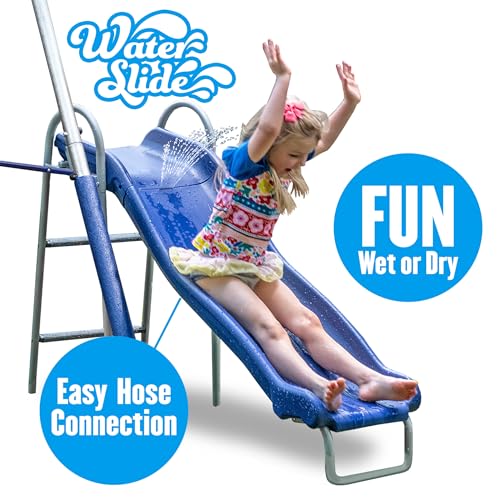 Fun Forever Plus with 6' Water Slide & Ground Tarp - 8 User / 6 Station Metal Backyard Play Swing Set. 192" L x 104" Deep x 74" H, by XDP Recreation XDP RECREATION