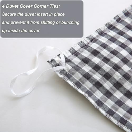 Silnuo Black/White Checkered Ruffle 3-Piece Duvet Cover Set Full Size,Washed Cotton Shabby Gingham Plaid Bedding Set Farmhouse Comforter Set(Full,Black/White) Silnuo