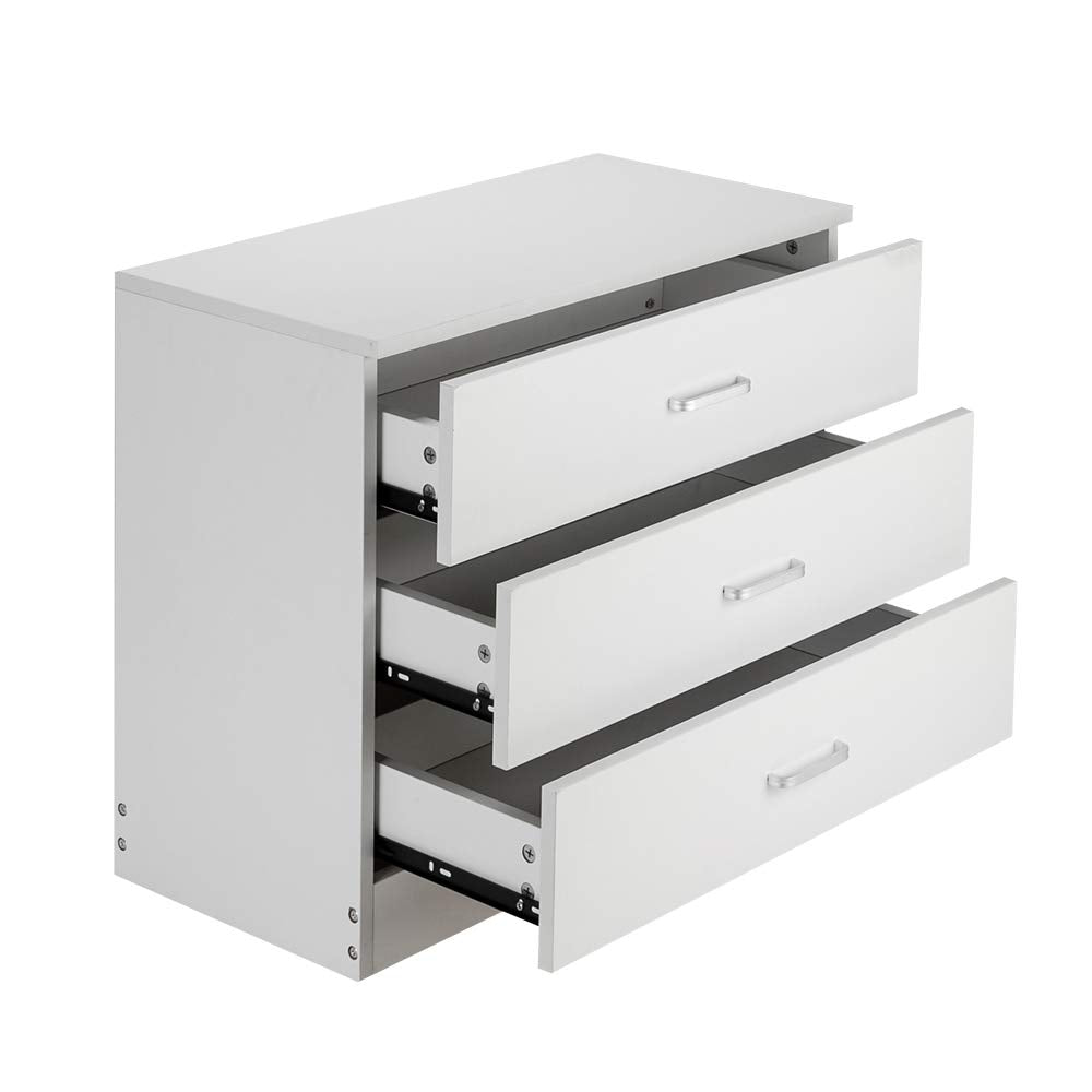 Karl home White 3 Drawer Dresser for Bedroom, Small Nightstand Modern Storage Chest of Drawer Wooden Side Table End Table for Bedroom, Living Room, Reception Room Karl home