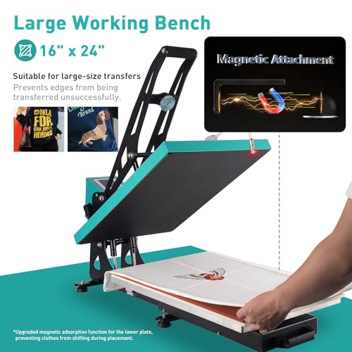 16x24 Semi-auto Heat Press Machine with Positioning, 2kw, Slide-Out, Heat Transfer Press DTF, Vinyl. Family or Small Business (Green, 16x24 Semi-auto) Eonvest