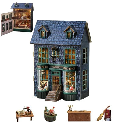 Kisoy DIY Miniature House Kit, Tiny House Building Kit with Furniture and LED Light for Adults and Teens, DIY Mini House Craft Kit, Decorations/Gifts for Family and Friends(Magic Shop)