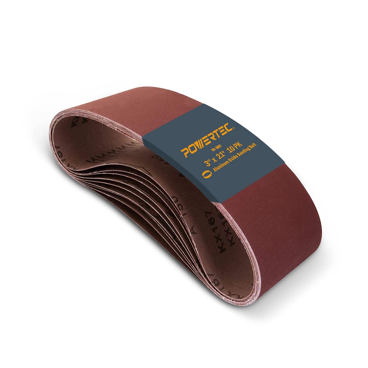 POWERTEC 3 x 21 Inch Sanding Belts, 80 Grit Aluminum Oxide Belt Sander Sanding Belt for Portable Belt Sander, Wood & Paint Sanding, Metal Polishing, 10PK (110430) POWERTEC