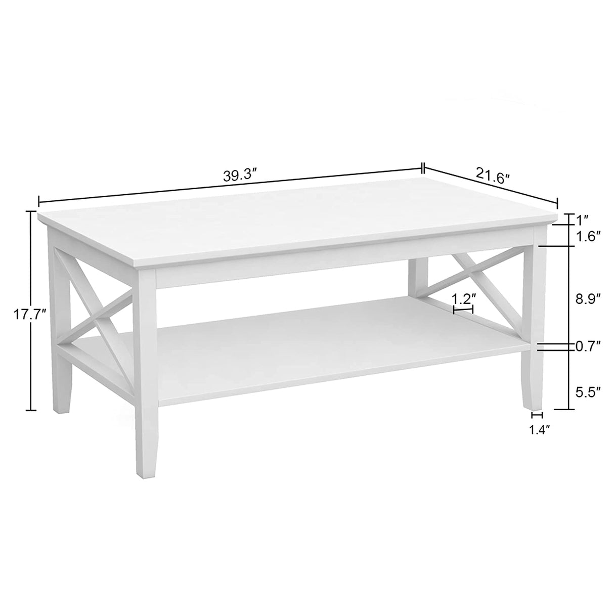 ChooChoo White Coffee Table Classic X Design for Living Room, Rectangular Modern Cocktail Table with Storage Shelf, 39 Inch ChooChoo