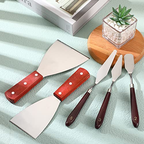 5 Pcs 3D Printer Scraper 3D Printer Accessories 3D Printer Removal Tool Kit Scraper Stainless Steel Enhanced Version Knife with Sturdy Wooden Handle for Easy Separation of Prints Minatee