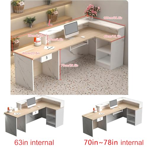 L Shaped Reception Desk with Counter, Modern Front Desk Reception Counter with Storage, Office Reception for Salon Retail Store Business Lobby with Lockable Drawer (White Black - Left, L 160cm/63in) Generic