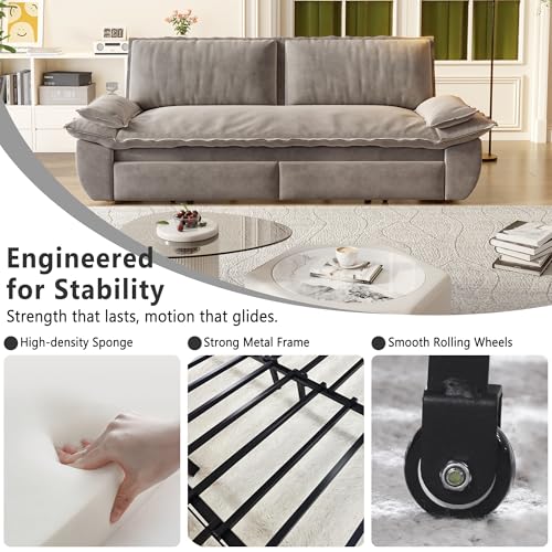 UPYOOE 70.1" Futon Sofa Bed Queen Size, Pull Out Bed, 3-in-1 Convertible Sleeper Sofa with 2 Soft Pillows, Modern Velvet Futon Couch for Living Room, Small Space, Apartment, Bedroom, Grey UPYOOE