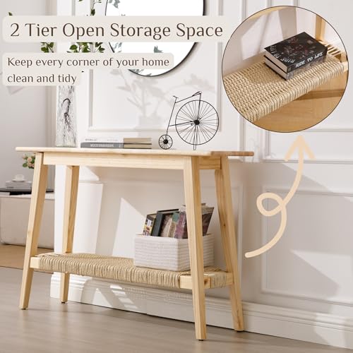 chairus Entryway Table with Storage Farmhouse Narrow Console Table 46” Rattan Sofa Table for Entrance Hallway, Living Room, Oak chairus