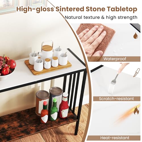 Giantex 36" Narrow Console Table, 2-Tier Industrial Entryway Table with Open Storage Shelves & Metal Frame, Faux Marble Sofa Table Behind Couch for Living Room, Hallway, Foyer, White & Rustic Brown Giantex