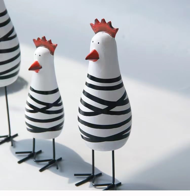 WQKING 3PCS Wood Chicken Rooster Decor Figurines Set Farmhouse Rustic Home Office Decor WQKING
