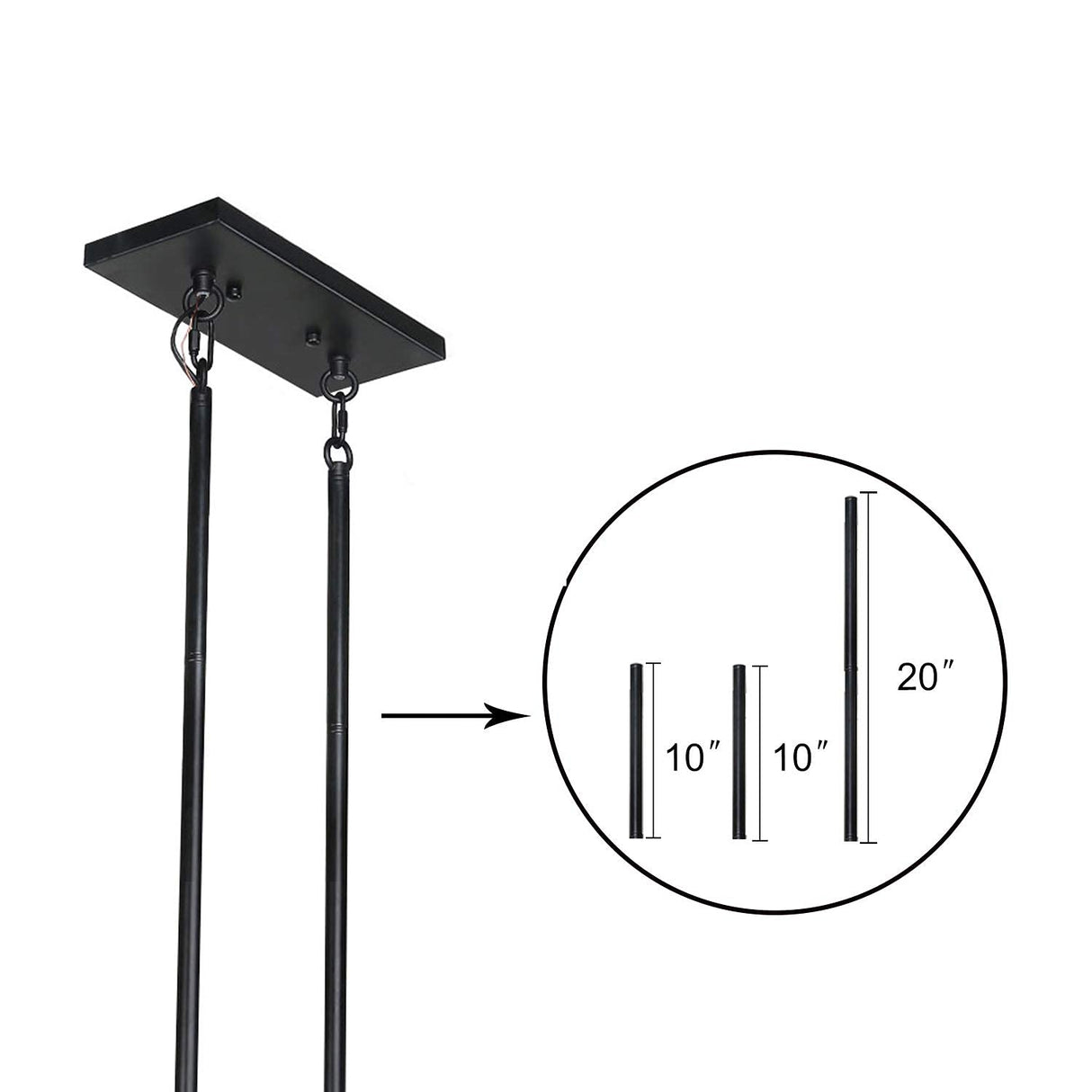 LALUZ Farmhouse Chandelier, 5-Light Kitchen Island Lighting with Clear Glass, Wood and Black Finish, 32 Inches LALUZ