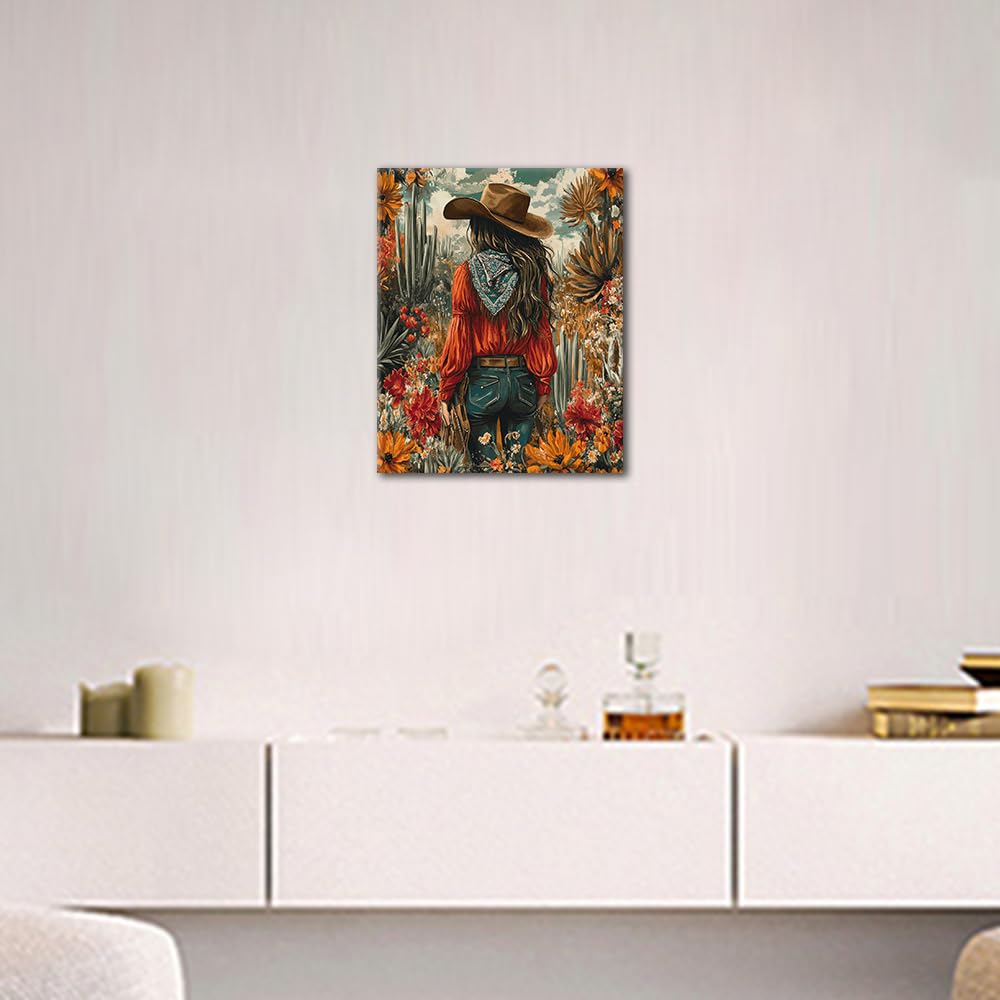 TUMOVO Adult Paint by Number Kit on Canvas Woman in Cowboy Hat, Flowers and Cactus DIY Color by Number, 16 x 20 Inch TUMOVO