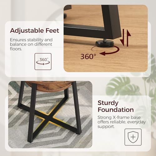 MAHANCRIS 31.5" Round Dining Table for 2-4, Farmhouse Kitchen Table with Storage Shelf, Small Circle Dining Table Space Saving, for Dining Room, Kitchen, Living Room, Rustic Brown and Black DTHR8201 MAHANCRIS