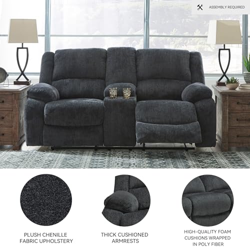 Signature Design by Ashley Draycoll Contemporary Double Reclining Manual Loveseat with Center Console, Dark Gray Signature Design by Ashley