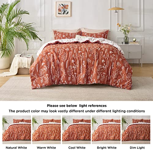 Bedsure Twin/Twin XL Comforter Set - Terracotta Bed Set, 2 Pieces Cute Floral Bedding, 1 Soft Reversible Botanical Flowers Comforter and 1 Pillow Sham Bedsure