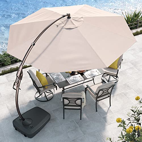 Grand patio 11FT Cantilever Umbrella with Base Outdoor Large Round Aluminum Offset Umbrella for Patio Garden Backyard (Champagne, 11 FT) Grand patio