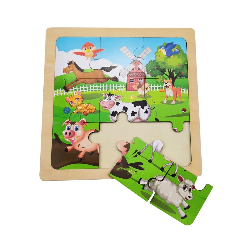 Wooden Jigsaw Puzzle Set of 3 pcs, Farm Jungle and Sea Animals Level up Puzzles Difficulty from 9 pcs to 16 pcs 25 pcs Educational Preschool Toys Gifts OLYDAUS